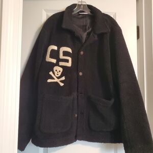 Cheatin Snakes Black Fleece Boucle Jacket with CS Skull Design Sz L